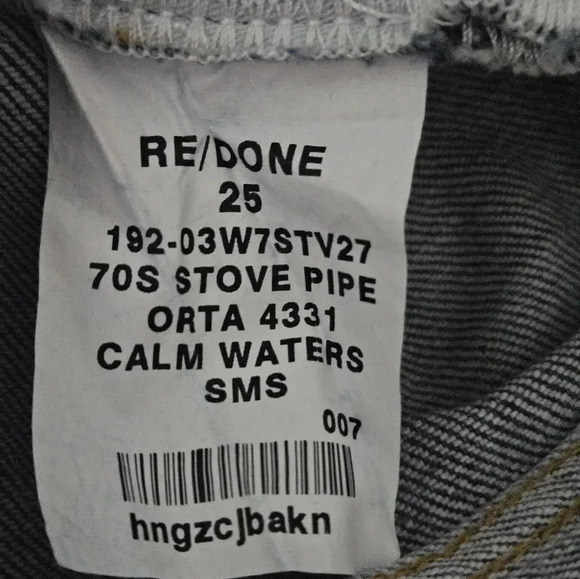Re/done original 70s stove pipe in calm waters straight leg raw hem jeans NWOT - Picture 6 of 6